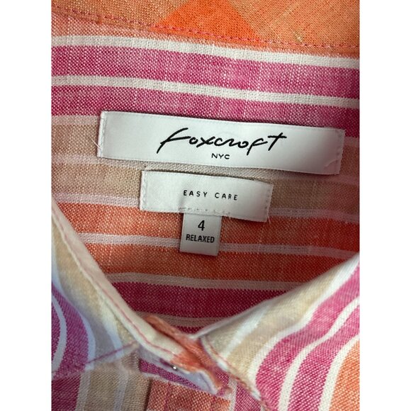 Foxcroft Womens Relaxed Fit Linen Striped Button-Down Shirt Size 4 Multicolor - Picture 3 of 6